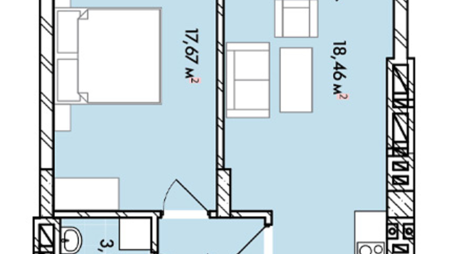 Планування 1-кімнатної квартири в ЖК Софіївка 48.3 м², фото 678608