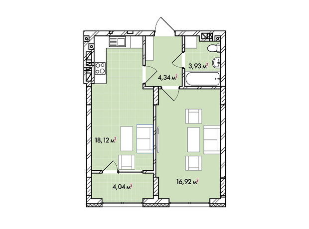 ЖК Софіївка: планування 1-кімнатної квартири 47.35 м²