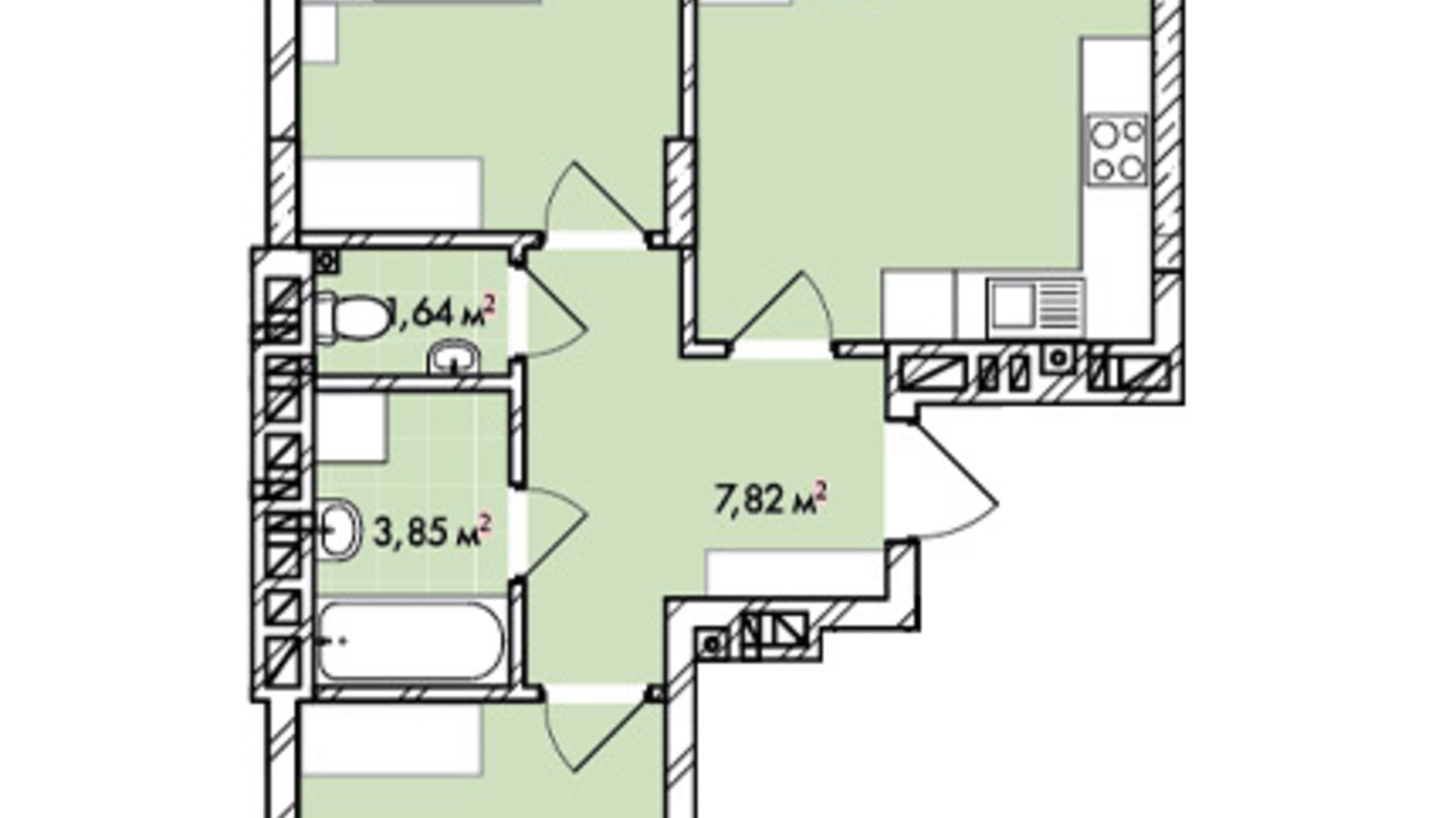 Планування 2-кімнатної квартири в ЖК Софіївка 70.6 м², фото 678614