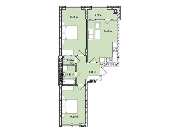 ЖК Софиевка: планировка 2-комнатной квартиры 70.6 м²