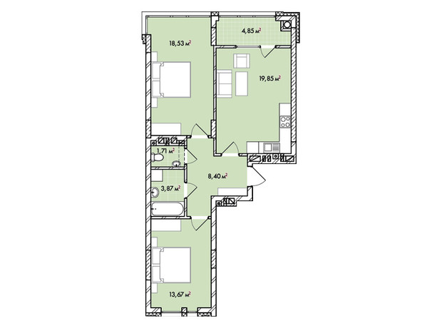 ЖК Софиевка: планировка 2-комнатной квартиры 70.9 м²