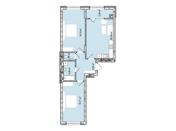 ЖК Софиевка: планировка 2-комнатной квартиры 72.98 м²