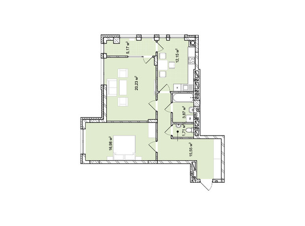 ЖК Софиевка: планировка 2-комнатной квартиры 75.66 м²