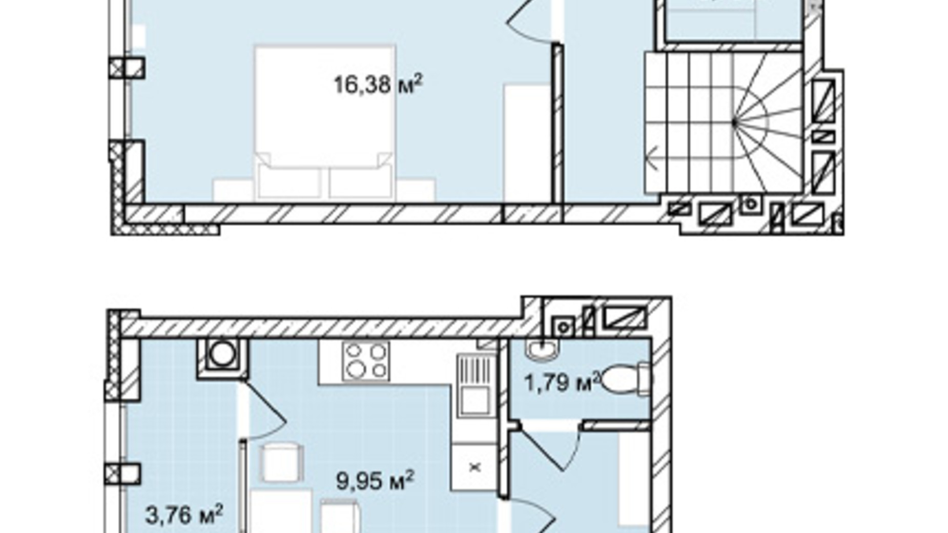 Планування багато­рівневої квартири в ЖК Софіївка 82.59 м², фото 678822