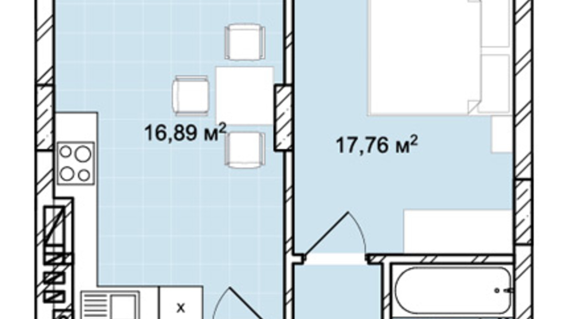 Планировка 1-комнатной квартиры в ЖК Софиевка 47.65 м², фото 678824