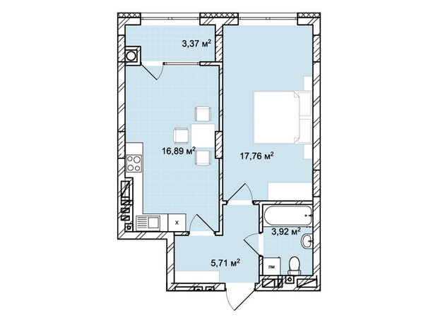 ЖК Софиевка: планировка 1-комнатной квартиры 47.65 м²