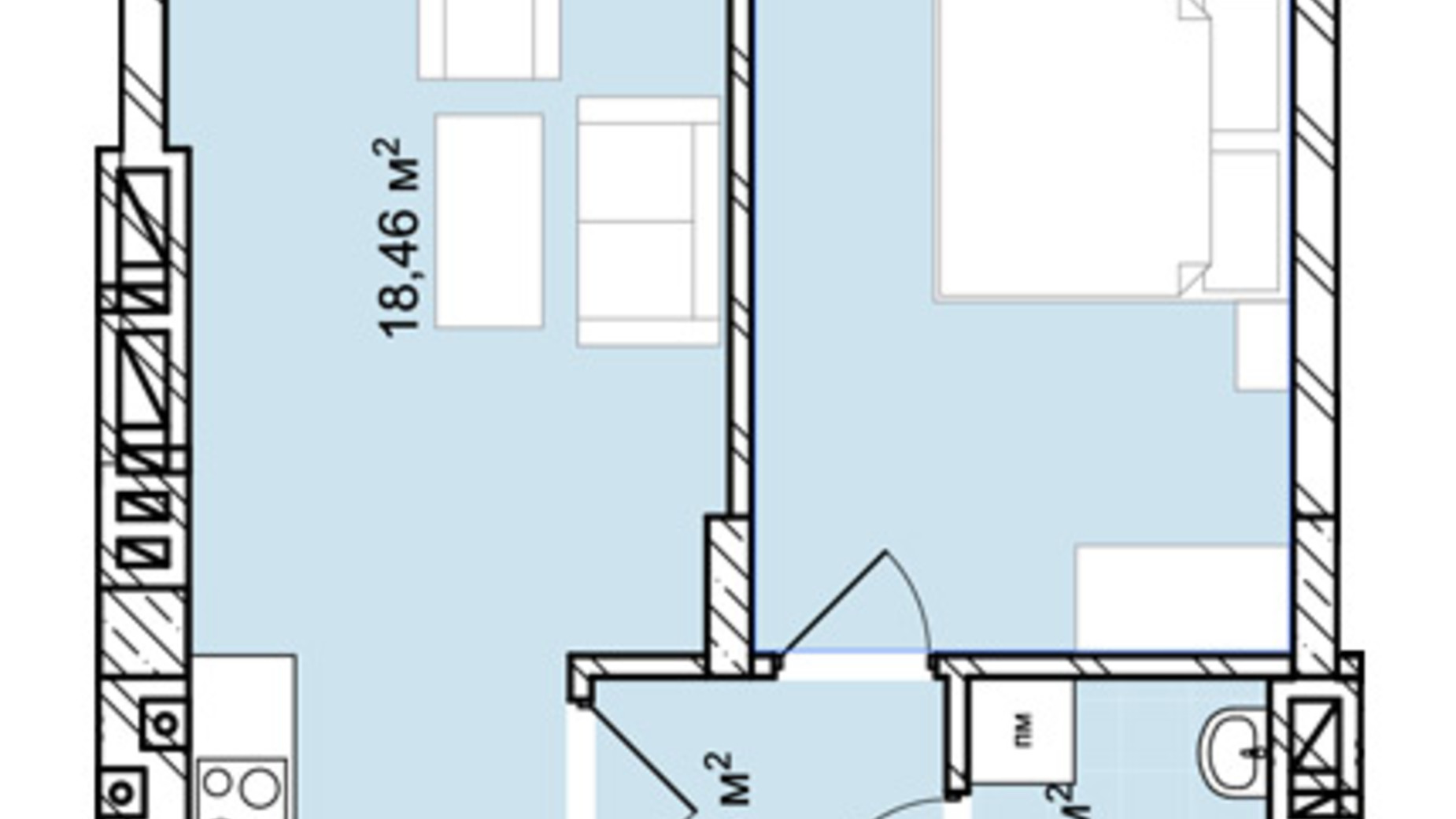 Планировка 1-комнатной квартиры в ЖК Софиевка 47.47 м², фото 678825