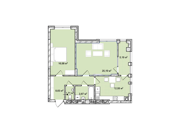 ЖК Софиевка: планировка 2-комнатной квартиры 68.83 м²