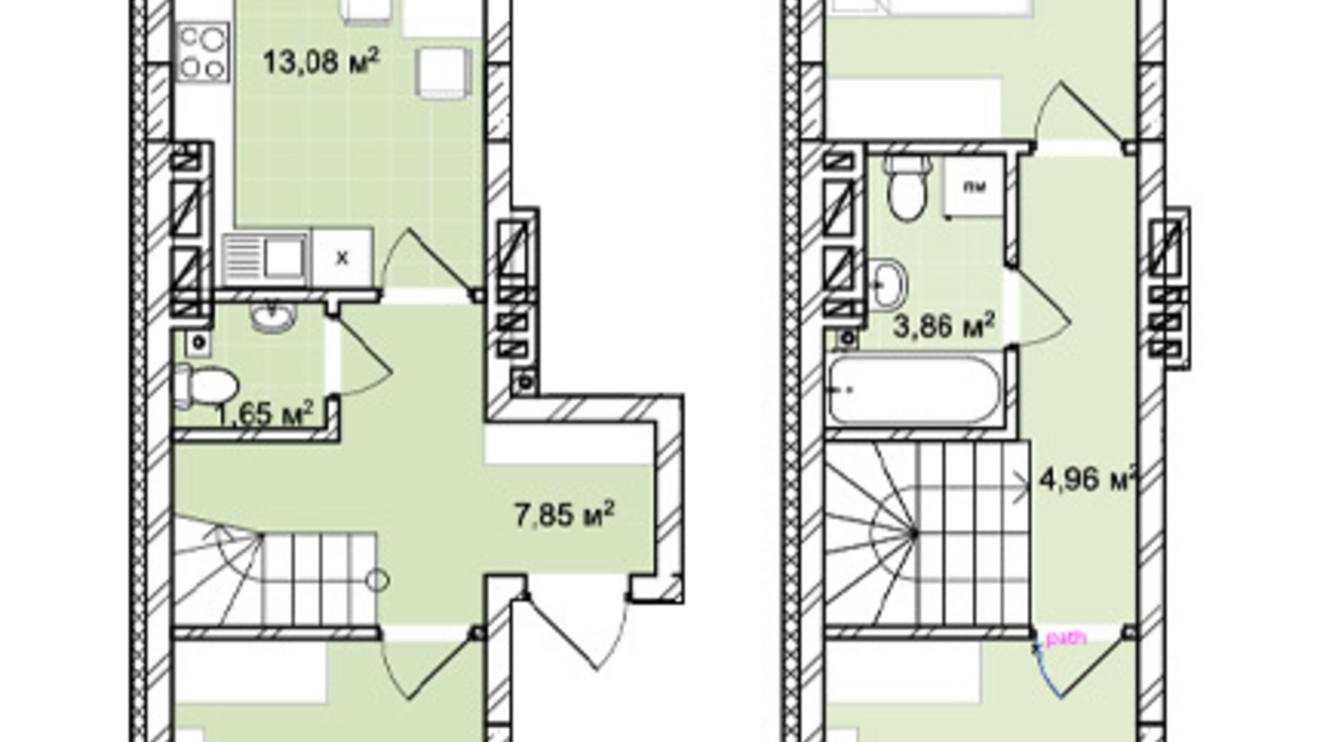 Планировка много­уровневой квартиры в ЖК Софиевка 72.37 м², фото 678827