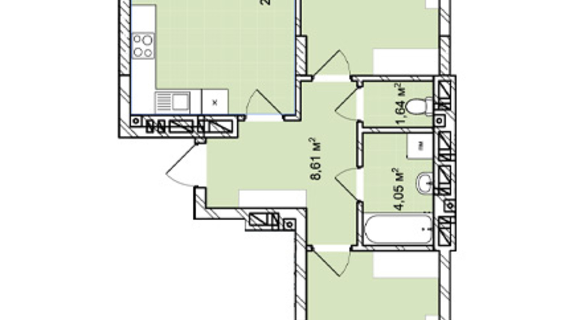 Планування 2-кімнатної квартири в ЖК Софіївка 74.17 м², фото 678828