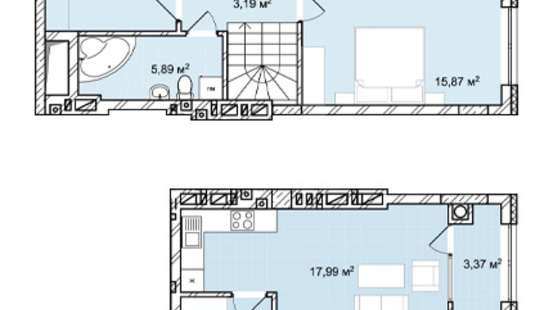 Планировка много­уровневой квартиры в ЖК Софиевка 101.51 м², фото 678829