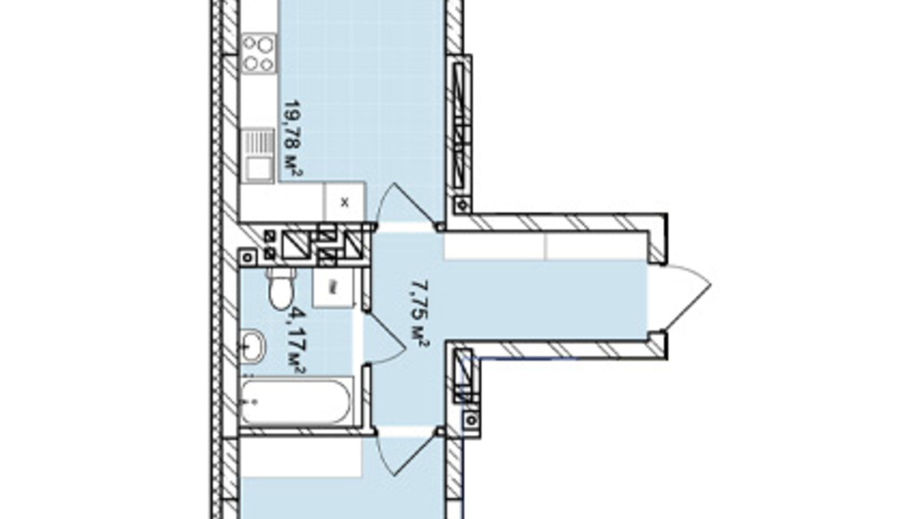 Планировка 1-комнатной квартиры в ЖК Софиевка 52.83 м², фото 678830