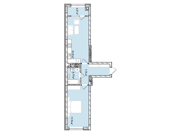 ЖК Софиевка: планировка 1-комнатной квартиры 52.83 м²