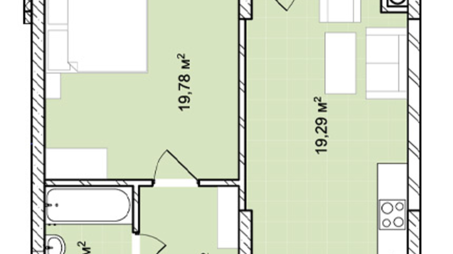 Планування 1-кімнатної квартири в ЖК Софіївка 51.98 м², фото 678831