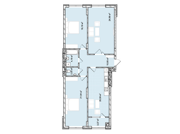 ЖК Софиевка: планировка 3-комнатной квартиры 106.1 м²