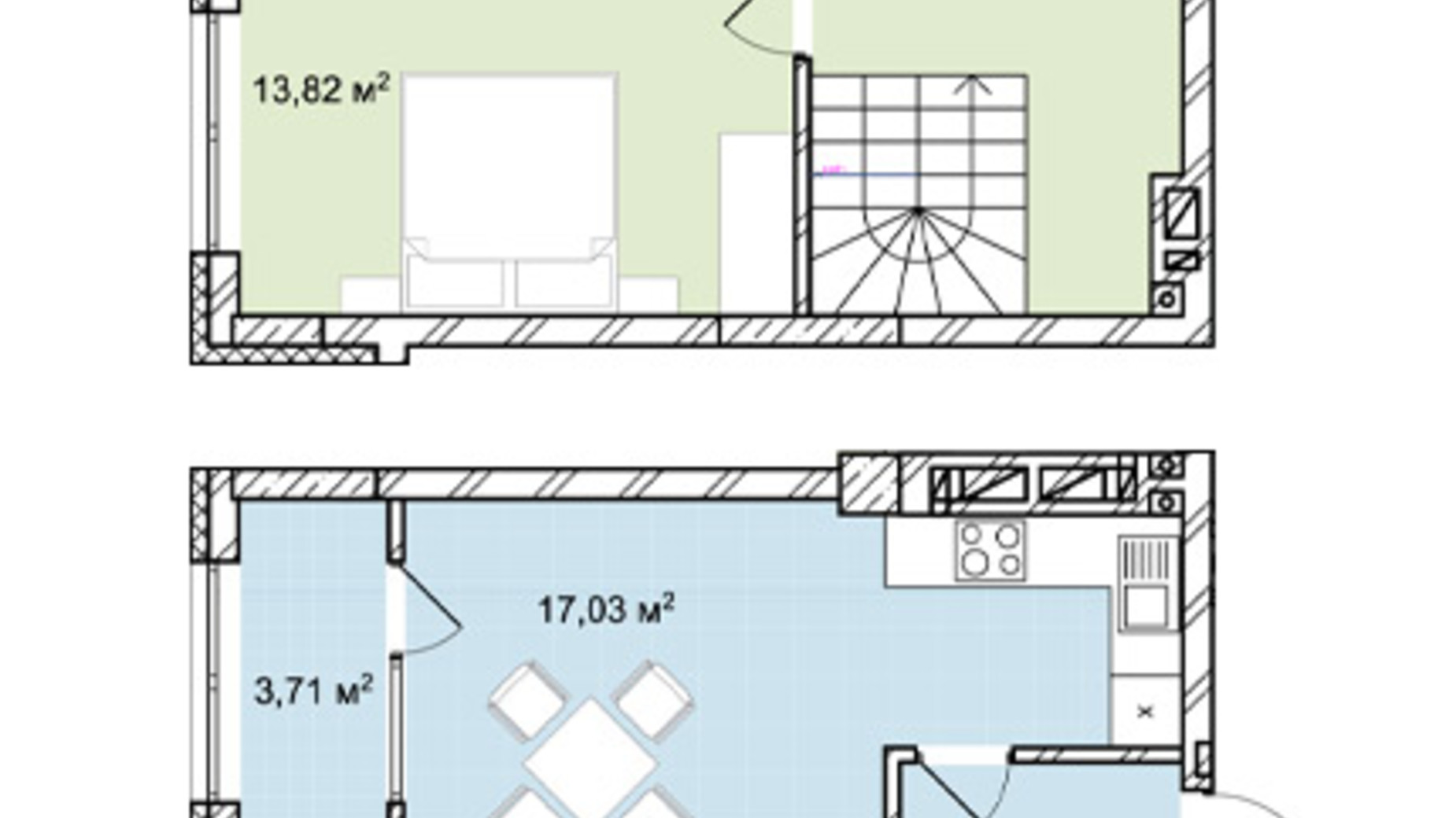 Планировка много­уровневой квартиры в ЖК Софиевка 85.99 м², фото 678836