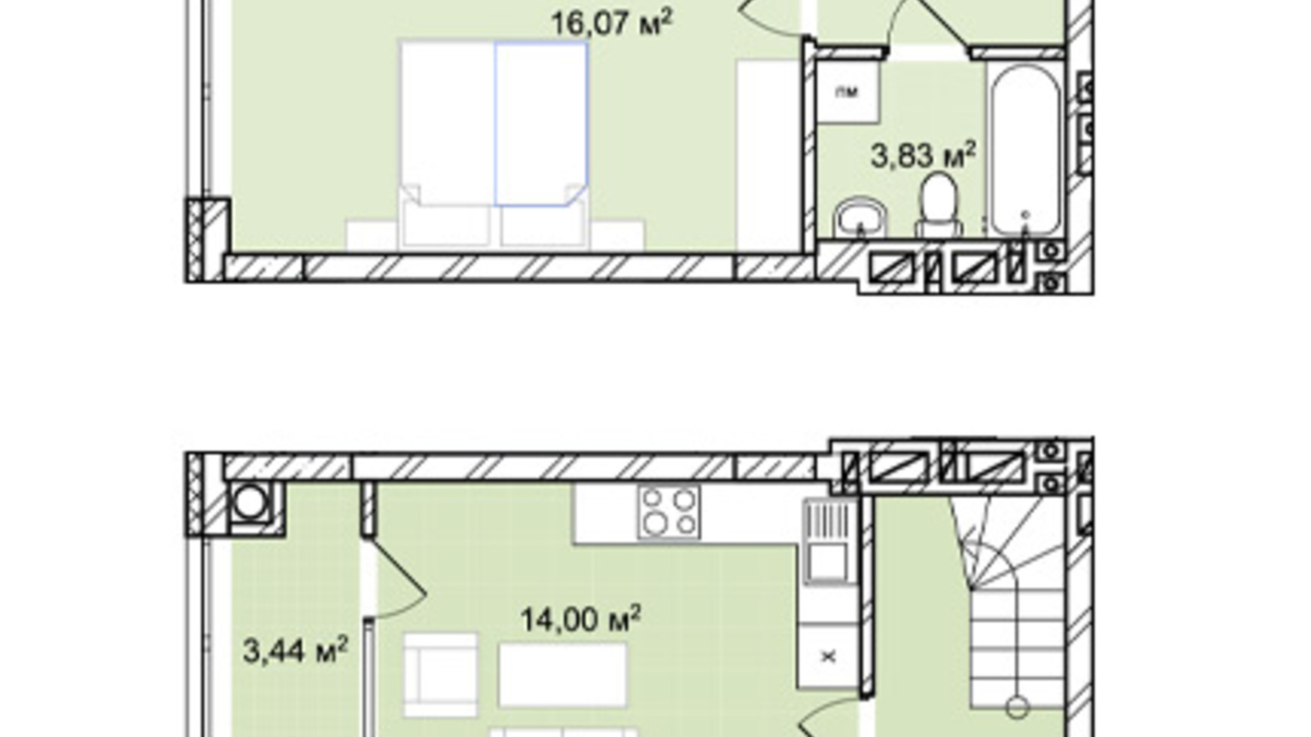 Планування багато­рівневої квартири в ЖК Софіївка 85.74 м², фото 678840