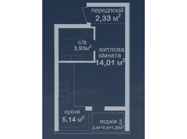 ЖК Феофания City: планировка 1-комнатной квартиры 26.61 м²