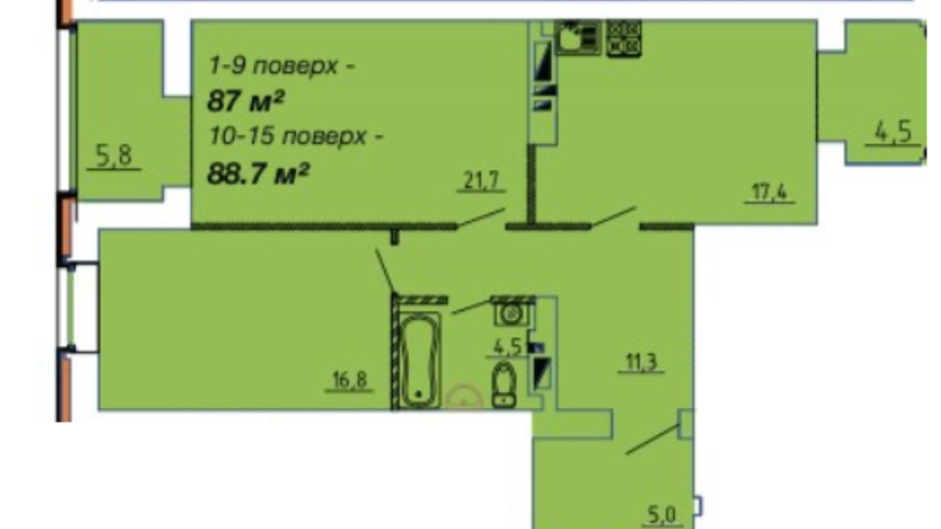 Планування 1-кімнатної квартири в ЖК Графський 88.7 м², фото 678874