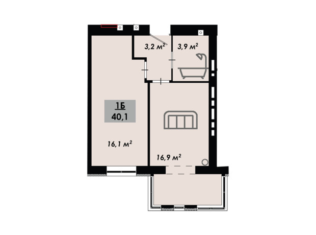 ЖК Родной дом: планировка 1-комнатной квартиры 40.1 м²