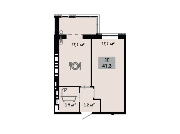 ЖК Родной дом: планировка 1-комнатной квартиры 41.3 м²