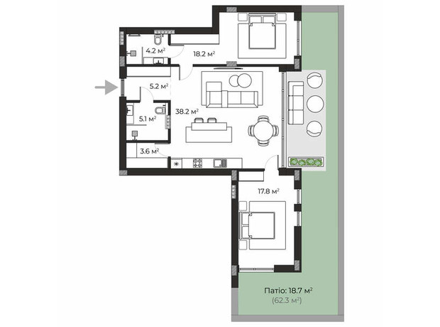 ЖК Sherwood: планировка 3-комнатной квартиры 111 м²