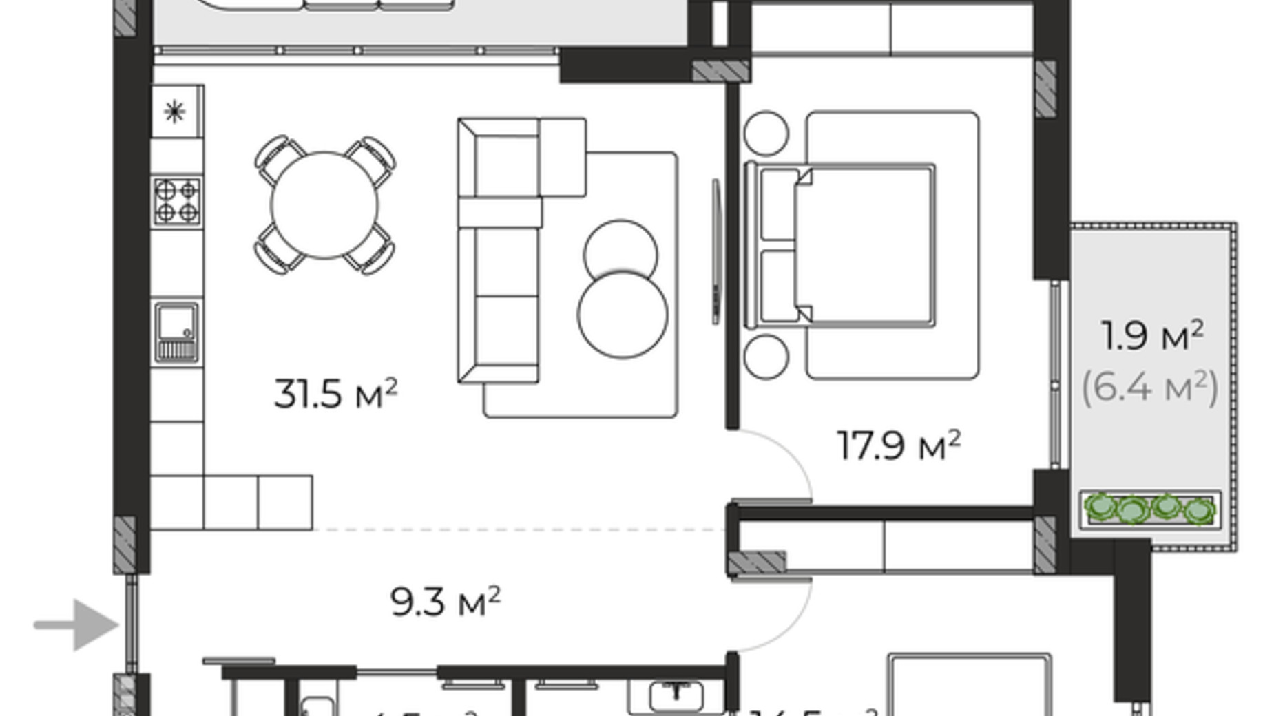 Планування 2-кімнатної квартири в ЖК Sherwood 91.2 м², фото 679056
