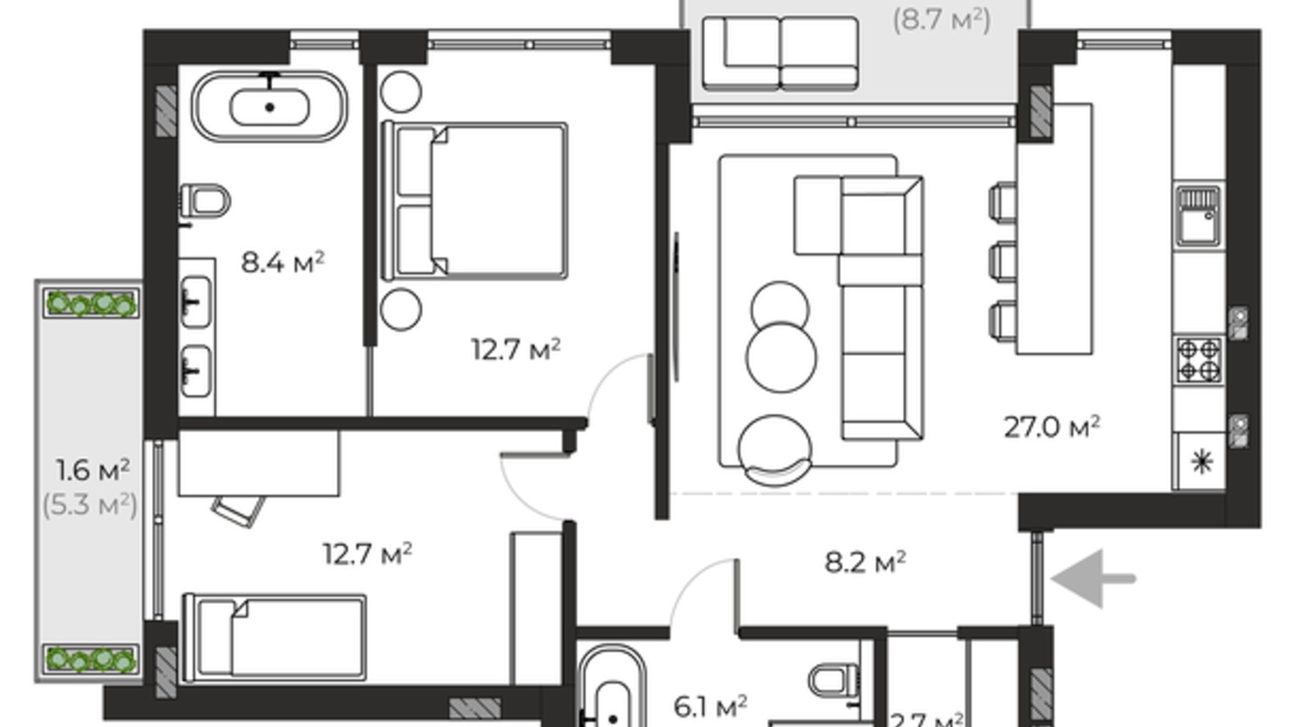 Планировка 2-комнатной квартиры в ЖК Sherwood 82 м², фото 679058