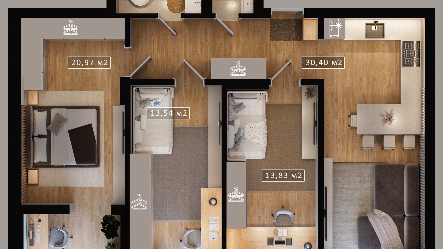 Планування 3-кімнатної квартири в ЖК Амстердам 82.21 м², фото 679105