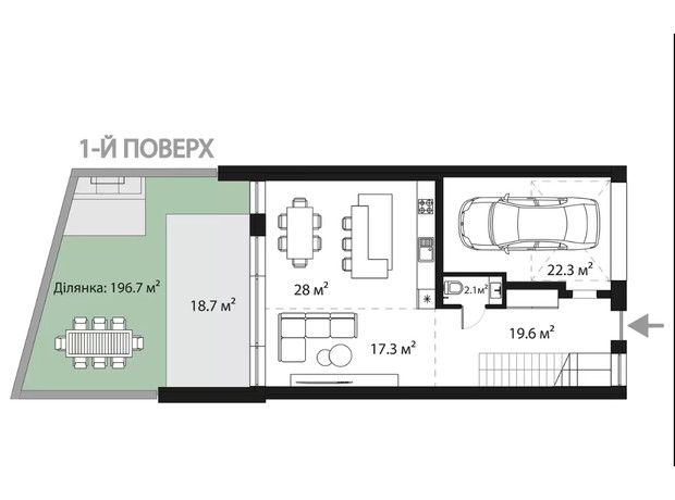 Таунхаус Sherwood: планування 3-кімнатної квартири 172 м²