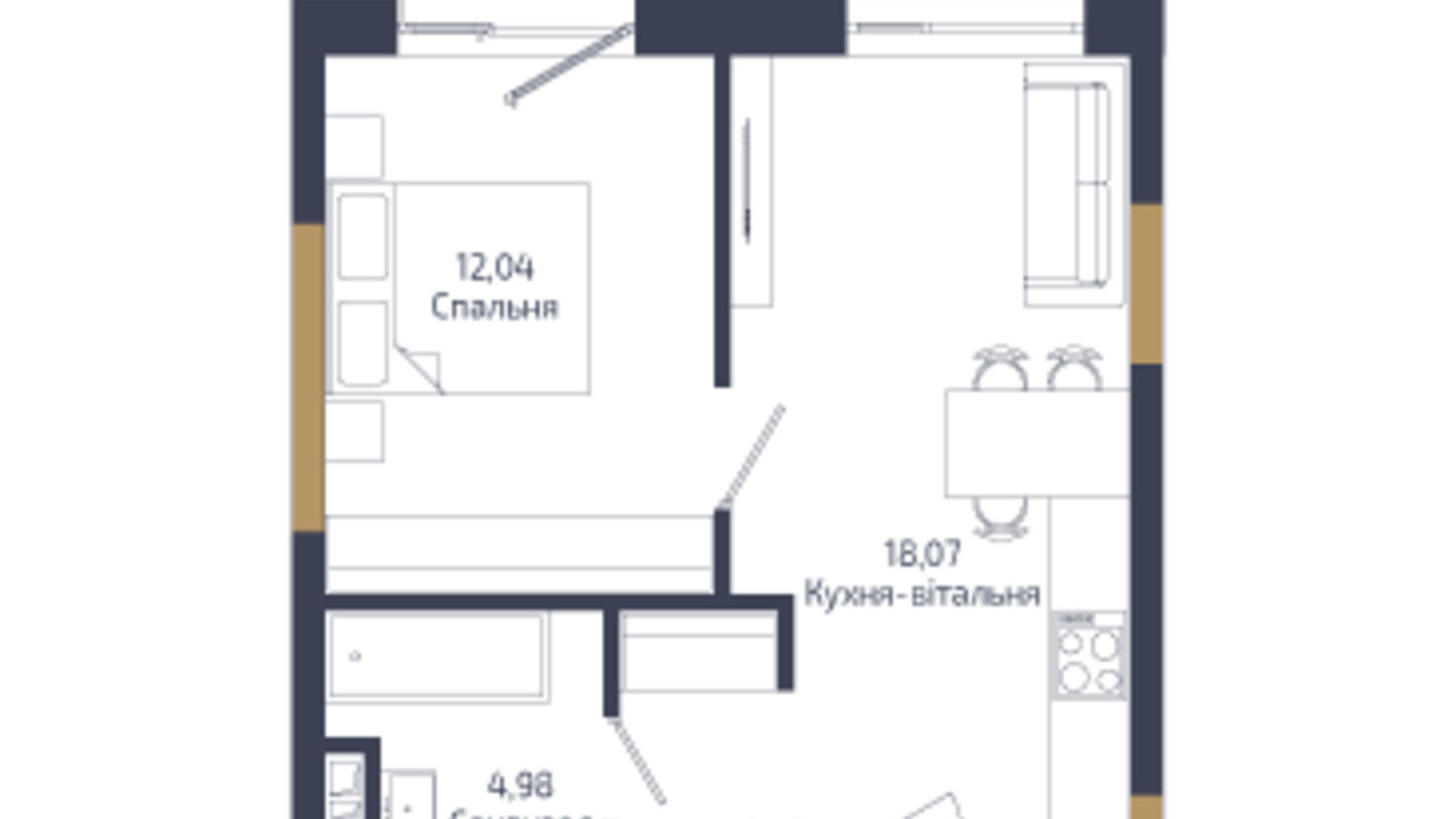Планировка 1-комнатной квартиры в ЖК N69 Residents 40.67 м², фото 679207