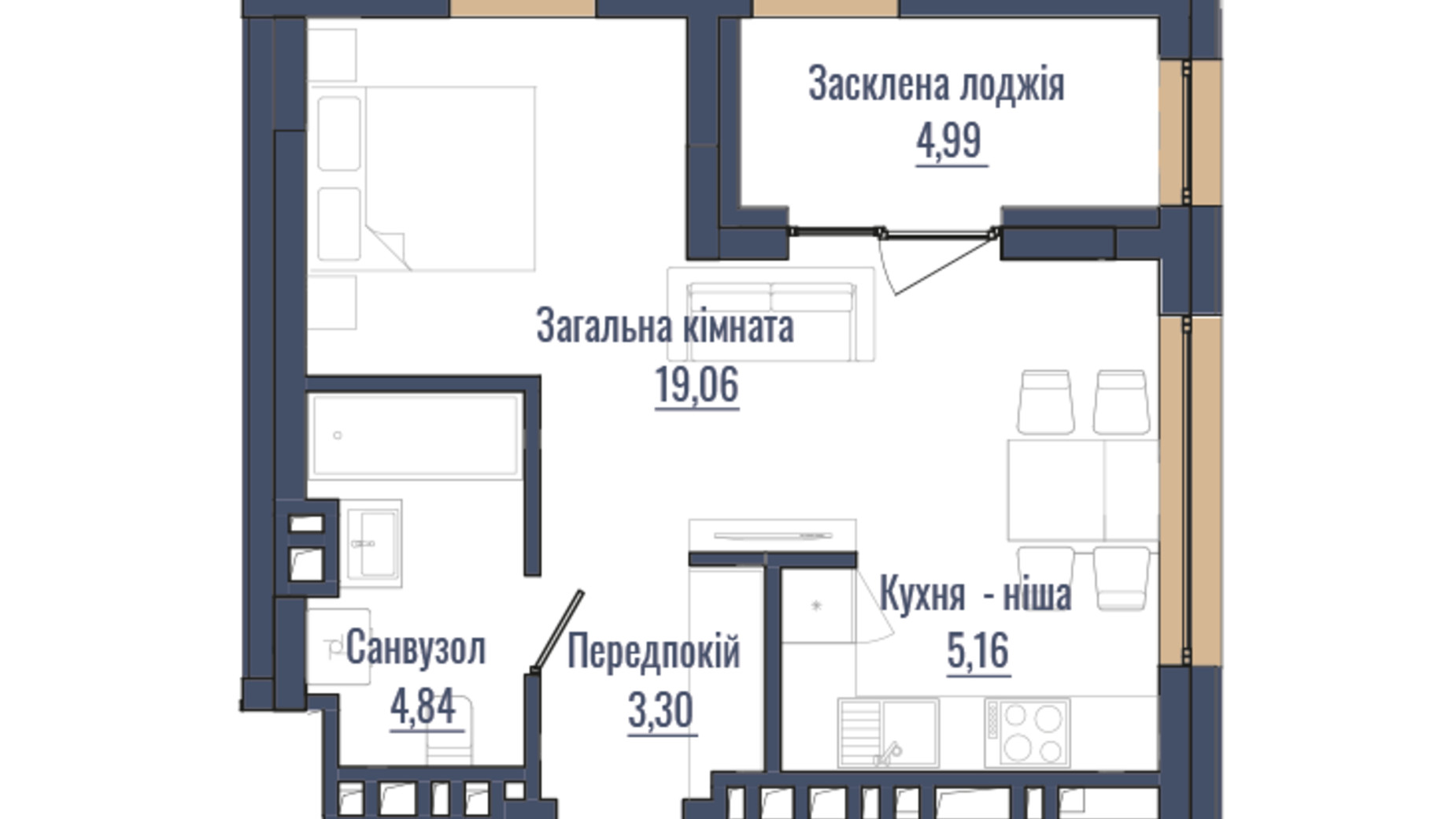 Планування 1-кімнатної квартири в ЖК N69 Residents 37.35 м², фото 679208