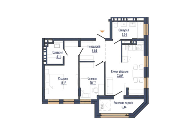 ЖК N69 Residents: планировка 2-комнатной квартиры 73.36 м²