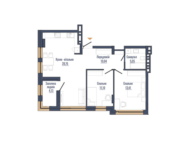ЖК N69 Residents: планировка 2-комнатной квартиры 72.49 м²