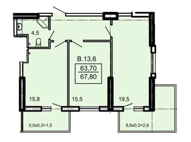 ЖК Акрополь: планировка 2-комнатной квартиры 66.1 м²