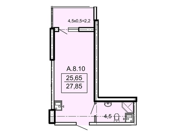 ЖК Акрополь: планування 1-кімнатної квартири 27.79 м²