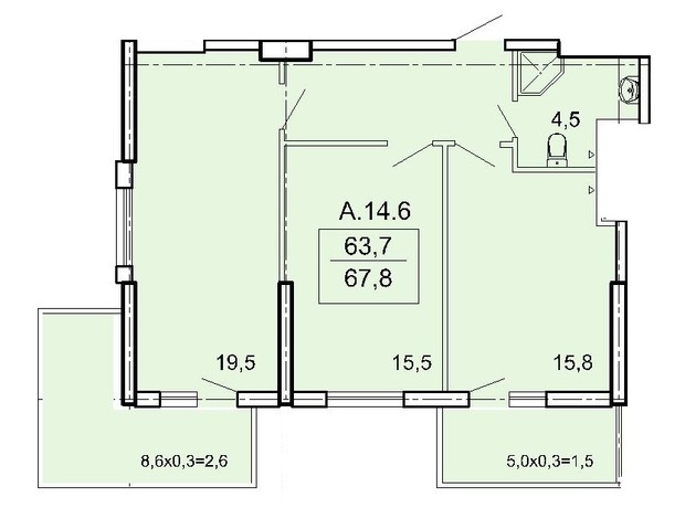 ЖК Акрополь: планировка 2-комнатной квартиры 67.8 м²