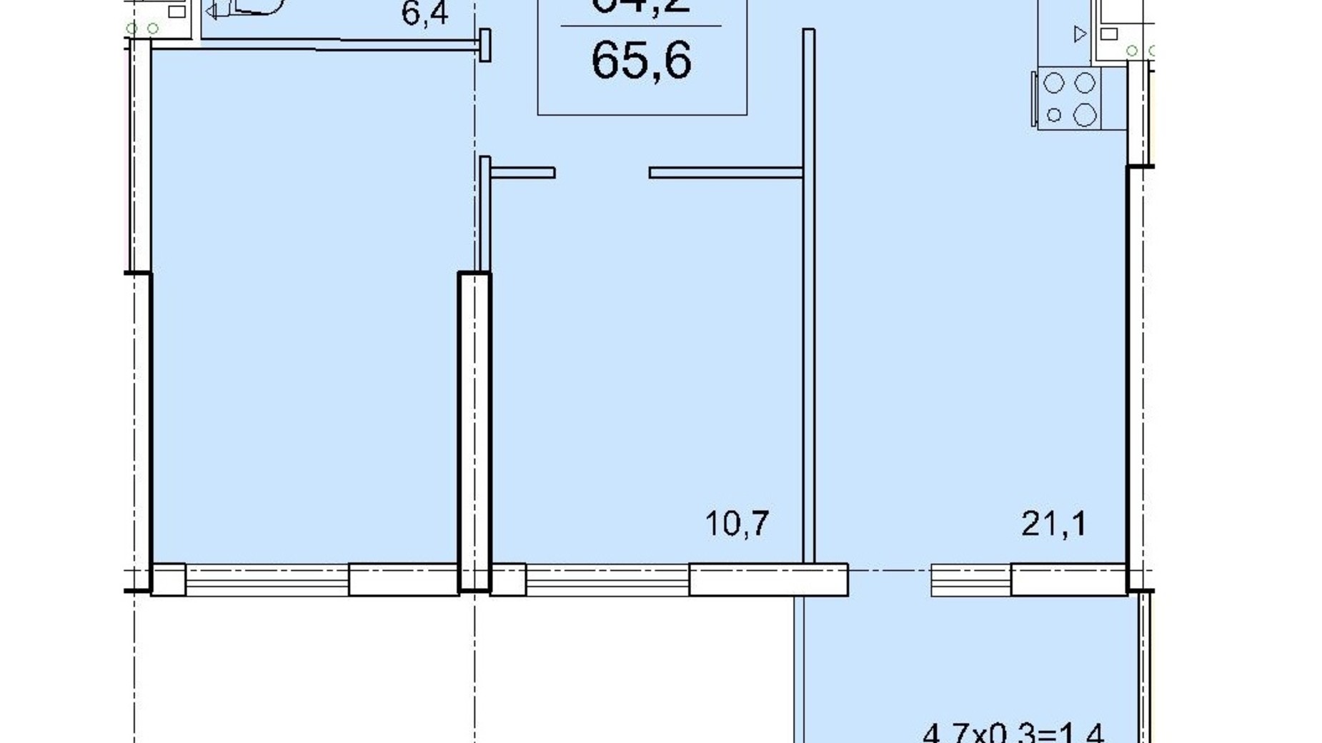 Планировка 2-комнатной квартиры в ЖК Акрополь 65.6 м², фото 679261