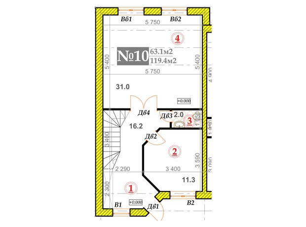 Таунхаус Belissimo Town: планировка 4-комнатной квартиры 119.4 м²