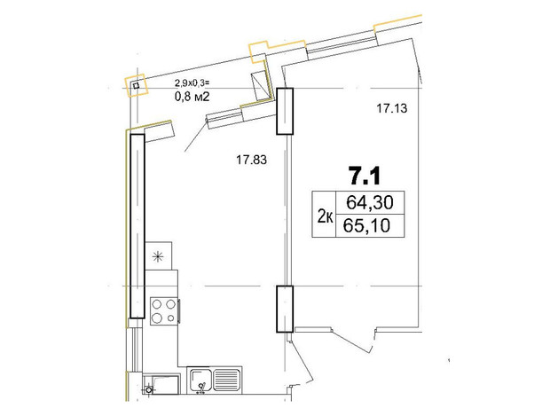 Апарт-комплекс Ітака: планування 1-кімнатної квартири 30.1 м²