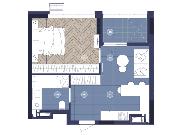 ЖК Dnipro Island: планировка 1-комнатной квартиры 42.11 м²