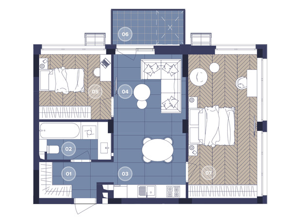 ЖК Dnipro Island: планировка 2-комнатной квартиры 59.99 м²