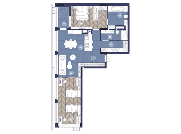 ЖК Dnipro Island: планування 2-кімнатної квартири 91.7 м²