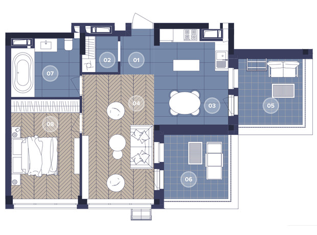 ЖК Dnipro Island: планировка 2-комнатной квартиры 62.23 м²