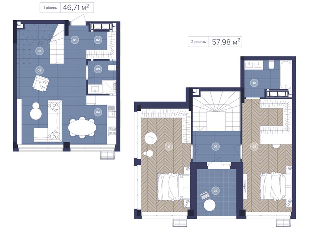 ЖК Dnipro Island: планування 2-кімнатної квартири 104.69 м²