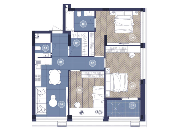 ЖК Dnipro Island: планировка 3-комнатной квартиры 94.53 м²