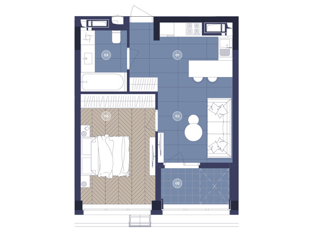 ЖК Dnipro Island: планування 1-кімнатної квартири 45.62 м²