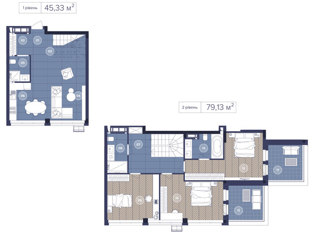 ЖК Dnipro Island: планировка 3-комнатной квартиры 124.46 м²