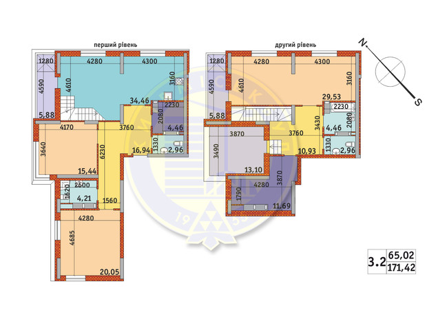 ЖК Злагода: планування 3-кімнатної квартири 171.42 м²