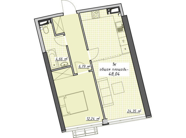 ЖК Атмосфера: планування 1-кімнатної квартири 48.04 м²